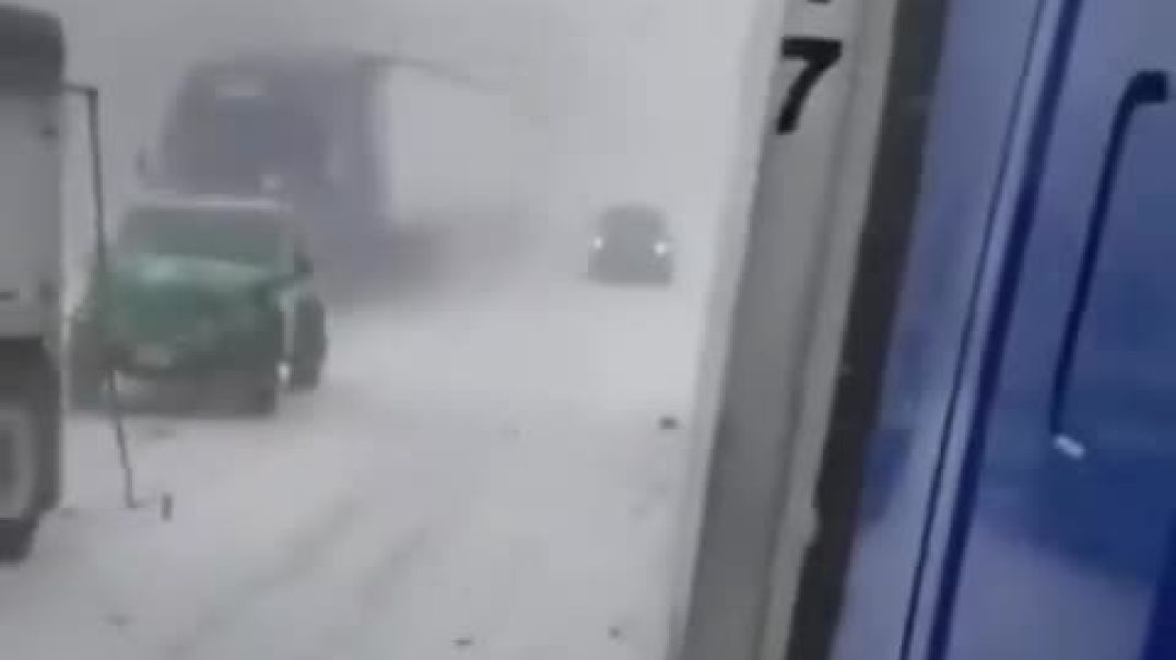 Cars Pile Up On Icy Highway!